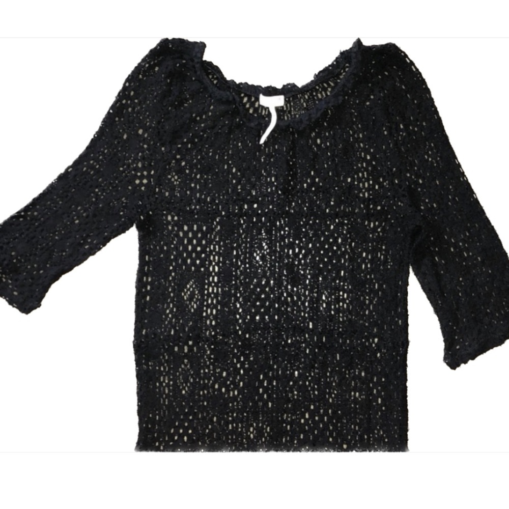 Intimately Free People Black Crochet 3/4 Sleeves Top - Picture 6 of 14